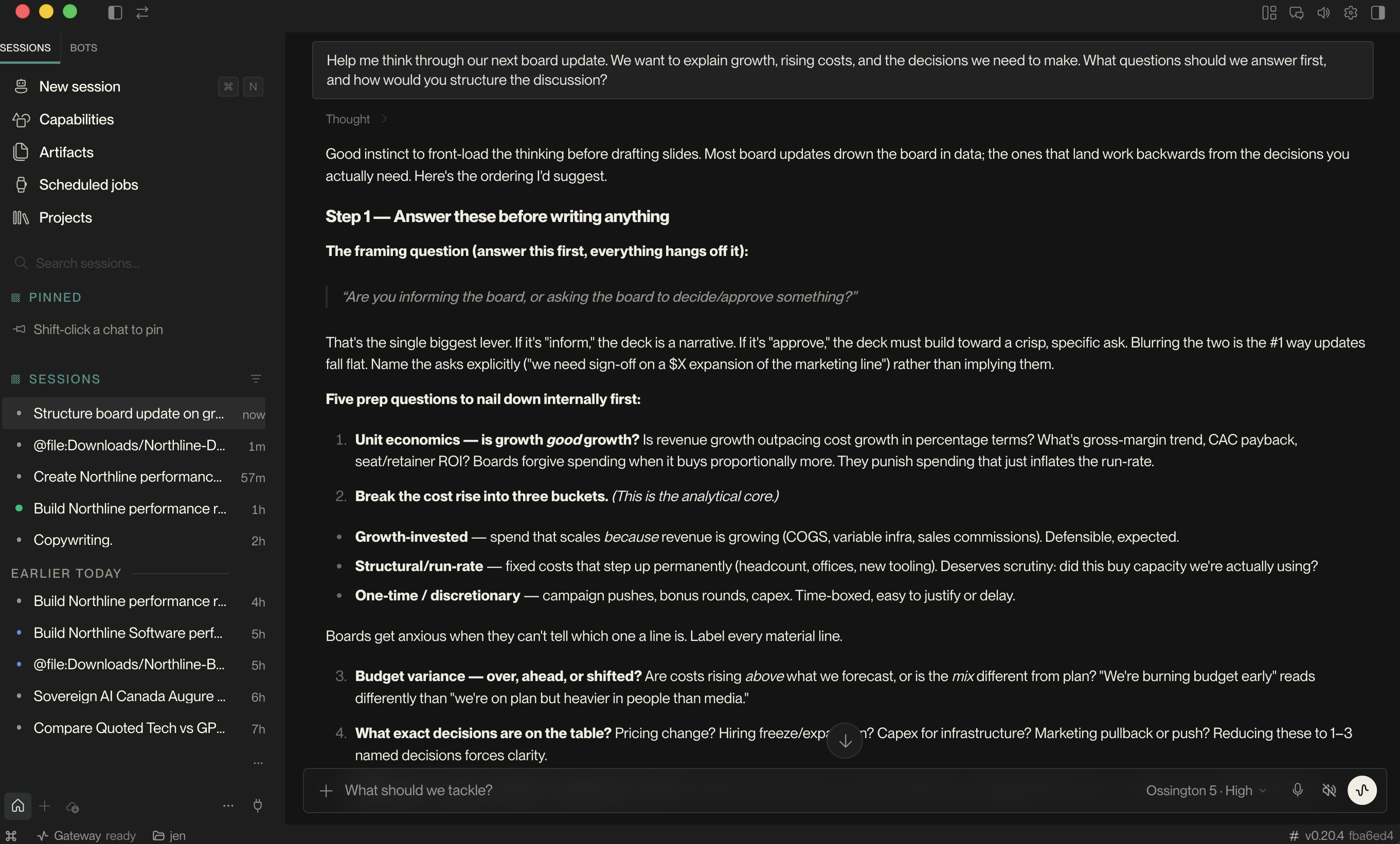 Working through the questions behind a board update.